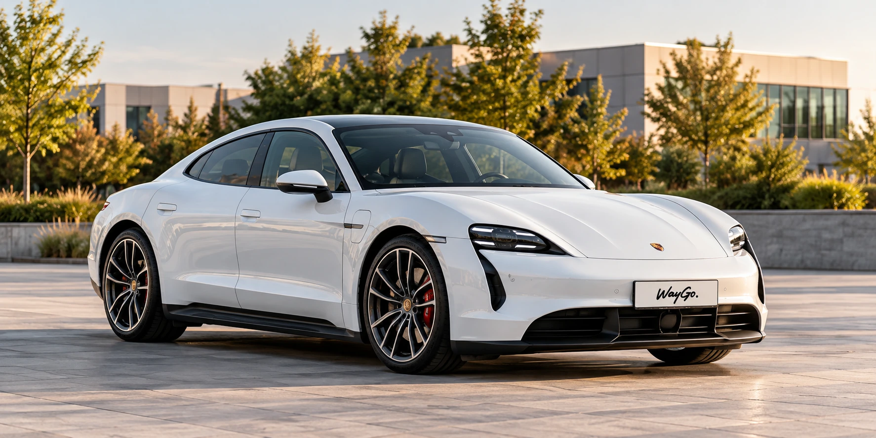 Porsche Taycan electric alb, complet vizibil