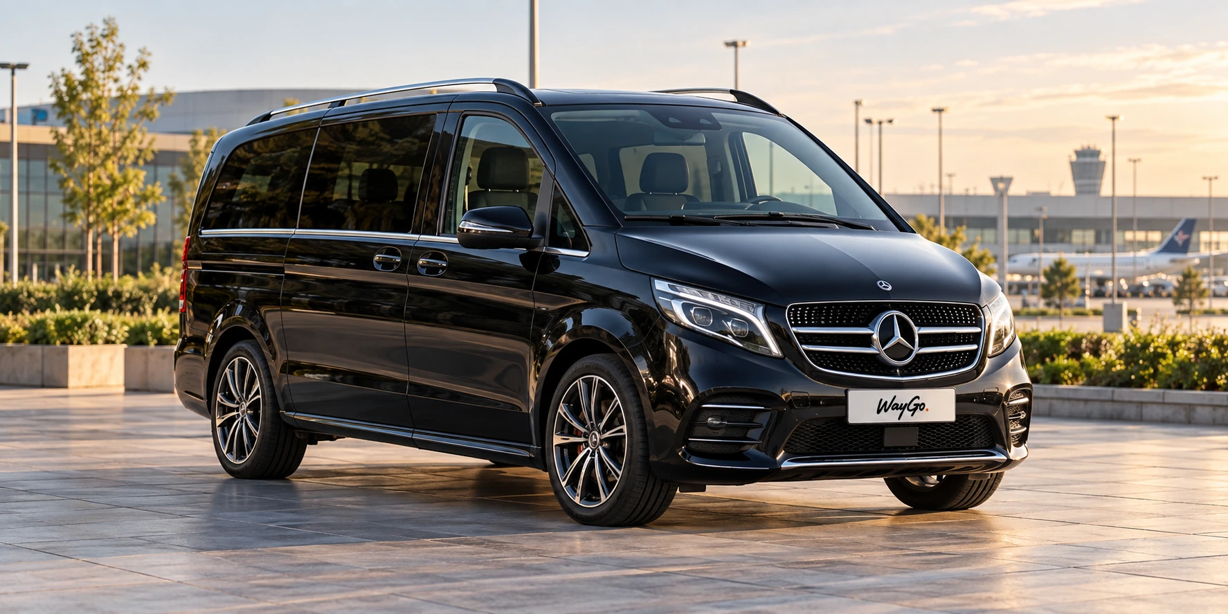 Mercedes V-Class negru, complet vizibil